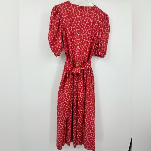VTG 80s Lauren Ashley Puff Sleeves Red Floral Midi Dress 8 Cottagecore | AM584 - Picture 6 of 9